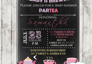 A Baby is Brewing Tea Party Baby Shower Invitations A Baby is Brewing Tea Baby Shower Invitation D157
