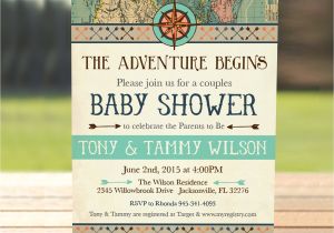 Adventure themed Baby Shower Invitations Vintage Map Couples Baby Shower Invitation Adventure Baby