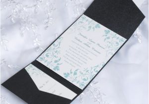 Affordable Pocket Wedding Invitations Cheap Mint Green Floral Black Pocket Wedding Invites