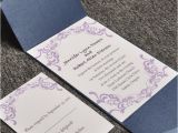 Affordable Pocket Wedding Invitations Elegant Purple Damask Card and Blue Pocket Affordable