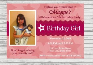 American Girl Doll Birthday Party Invitations American Girl Birthday Party Invitation Doll by