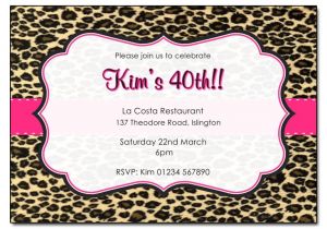 Animal Print Birthday Party Invitations Leopard Print with Pink Trim Personalised Birthday Party
