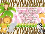 Animal themed Birthday Party Invitation Wording Zoo Jungle Animals Birthday Party Invitation 2nd