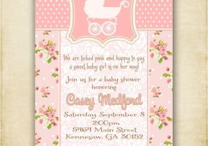 Antique Baby Shower Invitations Pink Shabby Chic Vintage Baby Carriage Baby Shower