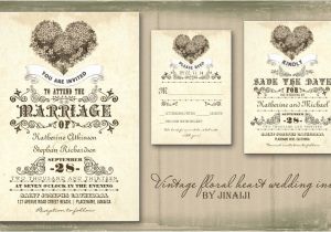 Antique Wedding Invitation Ideas Read More Vintage Floral Love Heart Wedding Invitation