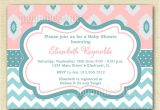 Aqua and Pink Baby Shower Invitations Light Pink and Aqua Ikat and Chevron Baby Shower