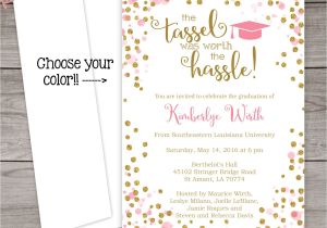 Are Graduation Announcements and Invitations the Same Thing Printed Graduation Invitation Pink and Gold by Partyprintery