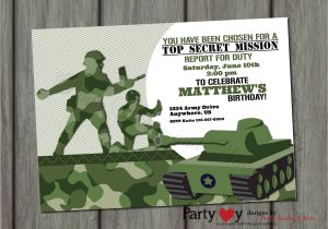 Army Birthday Invitation Template Green Army Men Birthday Invitation by Partyinvitesandmore