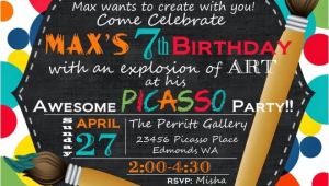 Art themed Birthday Party Invitation Wording A Picasso Inspired Boy S Art themed Birthday Party