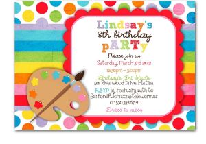 Art themed Birthday Party Invitation Wording Art Birthday Party Invitation Bright Colors Custom for