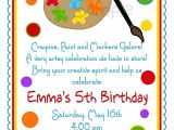 Art themed Birthday Party Invitation Wording Art Invitations Art Party Painting Birthday Party Paint