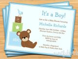 Baby Block Shower Invitations Blue Teddy Bear Baby Shower Invitation Baby Blocks and Bird