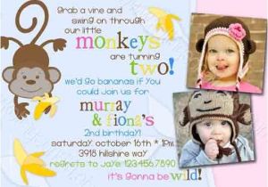 Baby Boy 2nd Birthday Invitation Wording Go Bananas Jungle Monkey Joint 2 Photo Any Age