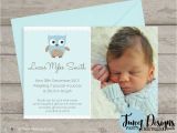 Baby Boy Birth Party Invitation Owl Birth Announcement Baby Boy Thank You Card Cute Owl