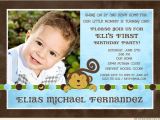 Baby Boy First Birthday Invitation Quotes Monkey Boy Birthday Party Invitation 1st Banana Dots