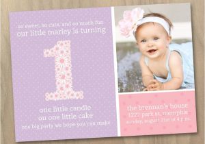 Baby First Birthday Party Invitation Wording Baby Girl First 1st Birthday Photo Invitation Pink and