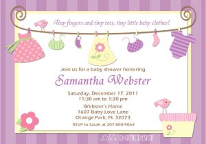Baby Girl Shower Invitations Printables Baby Shower Invitation Baby Clothes Purple Pink and Yellow