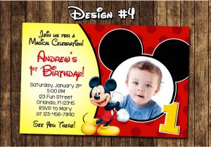 Baby Mickey 1st Birthday Personalized Invitations Mickey Mouse Baby First Birthday Party Photo Invitations