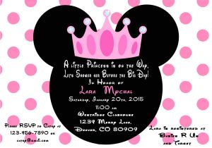 Baby Minnie Mouse Baby Shower Invitations Minnie Mouse Princess Baby Shower Invitation Printed with