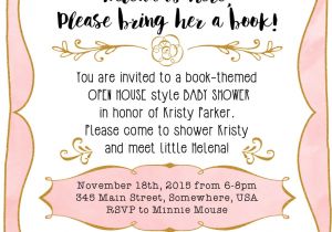 Baby Shower after Baby is Born Invitation Wording after Baby is Born Baby Shower Invitation with A Book theme