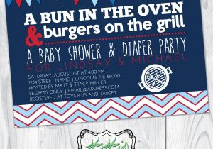Baby Shower and Diaper Party Invitations Bun In the Oven Burgers On the Grill Baby Shower and