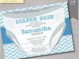 Baby Shower and Diaper Party Invitations Chevron Blue Diaper Bash Baby Shower Invitation by