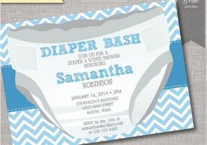 Baby Shower and Diaper Party Invitations Chevron Blue Diaper Bash Baby Shower Invitation by