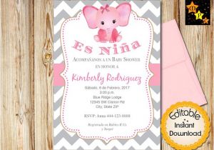 Baby Shower Invitation In Spanish Spanish Baby Shower Invitation Girl Pink Elephant Gray