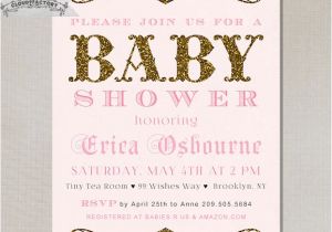 Baby Shower Invitation Information Blush Pink & Gold Baby Shower Invitation Girl Gold Glitter