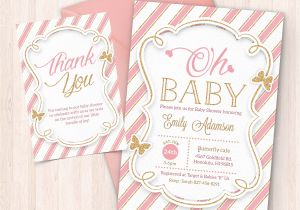 Baby Shower Invitations and Thank You Cards Pink and Gold Baby Shower Invitation Free Thank You Card