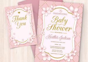 Baby Shower Invitations and Thank You Cards Printable Pink White Gold Baby Shower Invitations Free
