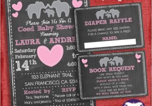 Baby Shower Invitations with Diaper Raffle and Book Request Elephant Baby Shower Invitation Set Coed Couples Shower