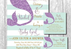 Baby Shower Invitations with Diaper Raffle and Book Request Mermaid Baby Shower Invitation with Matching Diaper Raffle