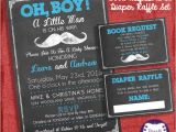 Baby Shower Invitations with Diaper Raffle and Book Request Mustache Baby Shower Invitation Set Invite Diaper