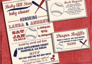 Baby Shower Invitations with Diaper Raffle and Book Request Printable Baby Shower Baseball themed Invitation Set