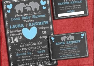 Baby Shower Invitations with Diaper Raffle and Book Request Printable Elephant theme Coed Couples Baby Shower Set