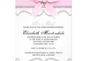 Baby Shower Invitations with Ribbon Damask Heart Pink Ribbon Baby Shower Invitation 5" X 7