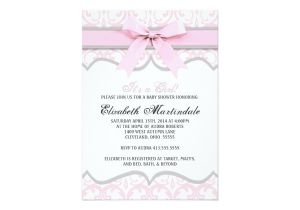 Baby Shower Invitations with Ribbon Damask Heart Pink Ribbon Baby Shower Invitation