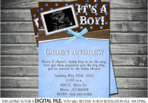 Baby Shower Invitations with sonogram Picture Boy Baby Shower Invite Blue Brown Shower Invite Polka