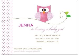 Baby Shower Invite Wording for Girl Owl Girl Baby Shower Invitations Paperstyle