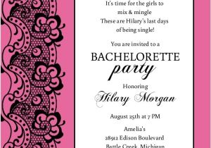 Bachelorette Party Invite Wording Black Lace and Pink Bachelorette Party Invitation