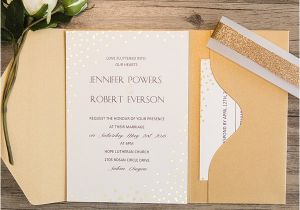 Back Pocket Wedding Invitations Simple Gold Glitter Dots Pocket Wedding Invitations