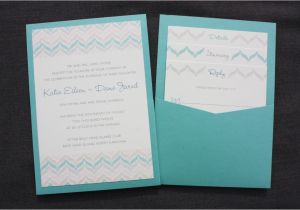 Back Pocket Wedding Invitations Zig Zag Chevron In Pastels Neutrals Turquoise Clutch