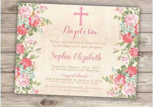 Baptism Invitations Canada Baptism Invitations Floral Cross Pink Girl Simple Modern