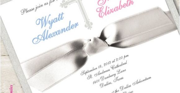 Baptism Invitations for Boy and Girl Twin First Munion Invitation Twin Boy and Girl