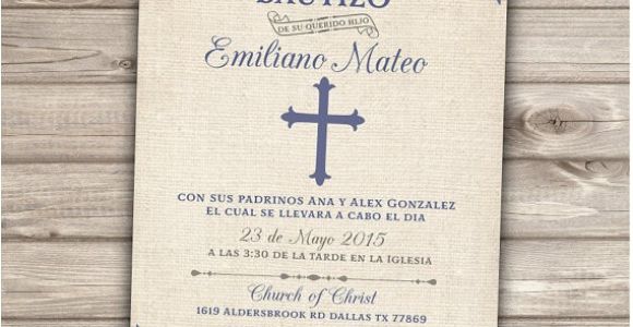 Baptism Invitations for Boy In Spanish Spanish Printable Baptism Christening Invitations Burlap