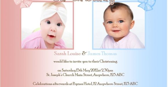 Baptism Invitations for Twins Personalised Boy Girl Twins Christening Invitations