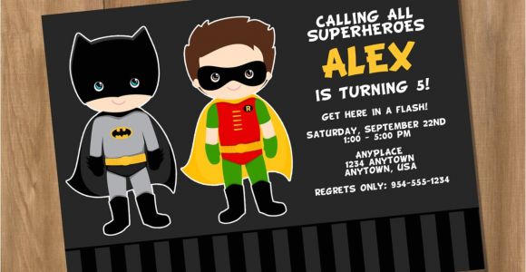 Batman and Robin Birthday Invitations Batman and Robin Inspired Super Hero Birthday Party Invitation