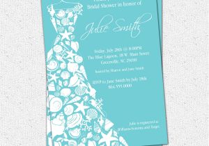 Beachy Bridal Shower Invitations Bridal Shower Invitation Seashell Dress Elegant Sea Shell