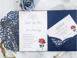 Beauty and the Beast Wedding Invites Beauty and the Beast Navy Blue Laser Cut Pocket Wedding